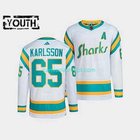 Camiseta San Jose Sharks Erik Karlsson 65 Adidas 2022 Reverse Retro Branco Authentic - Criança